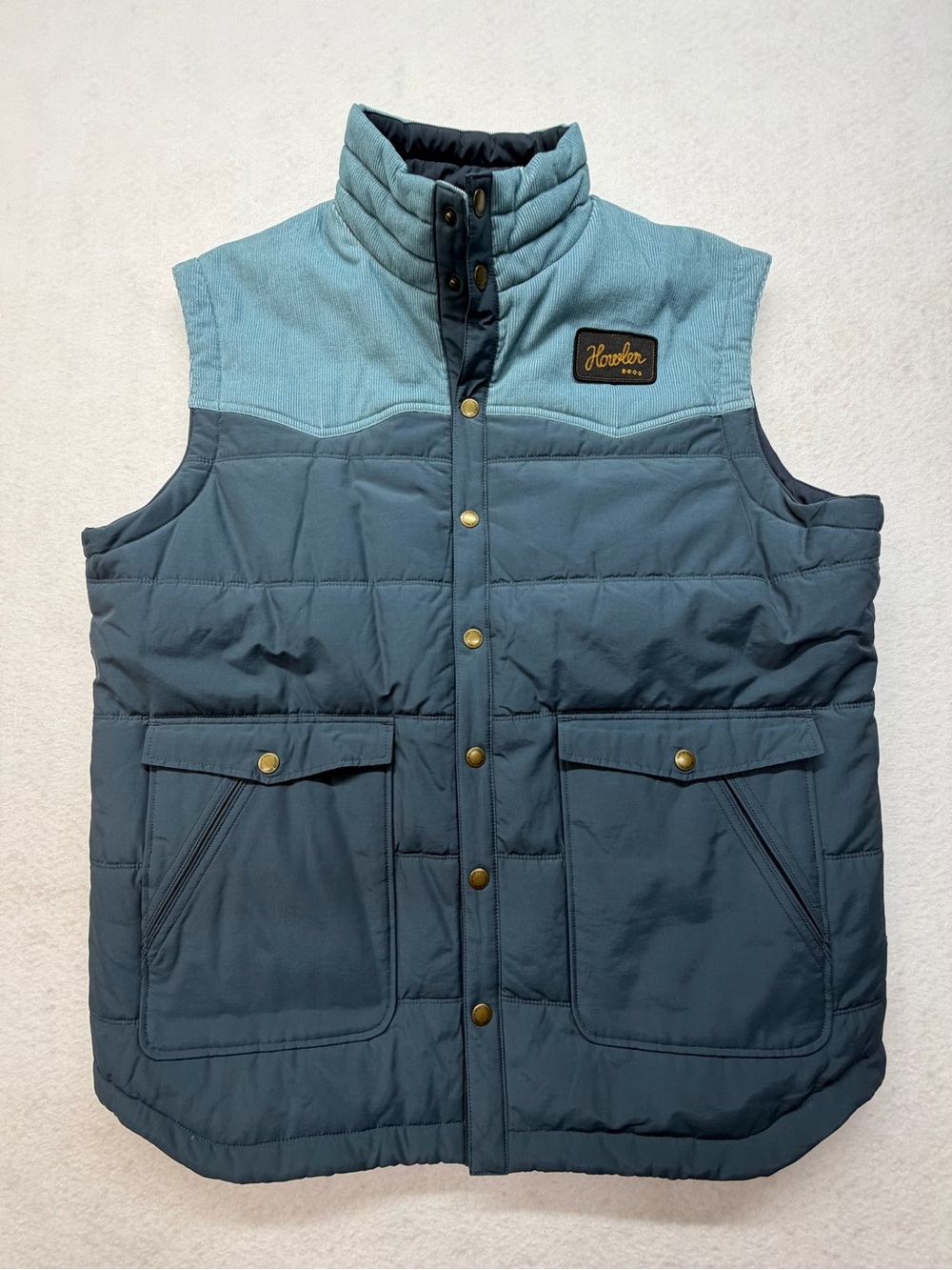 Howler Brothers Two-Tone Quilted Vest in Teal and Baby Blue